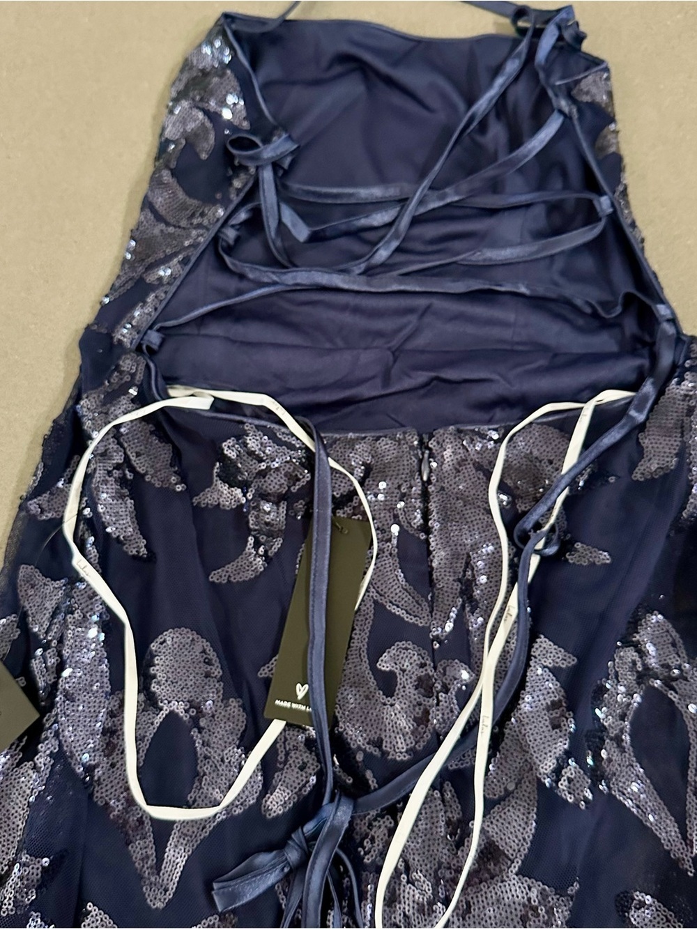 Lulus Indigo Sequin Open Back Lace Up Bodycon Mini Dress NWT - Picture 4 of 7